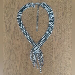 Silver Rhinestone Fringe Necklace